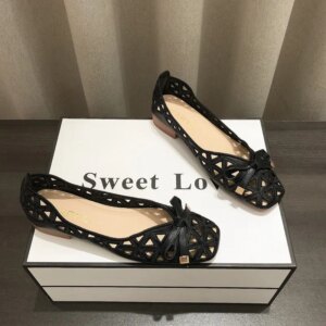 2025 New Bow Design Soft Bottom Single Shoes for Women Hollow Breathable,Low Heel Shoe Casual Women's Sandals Sandalias De Mujer