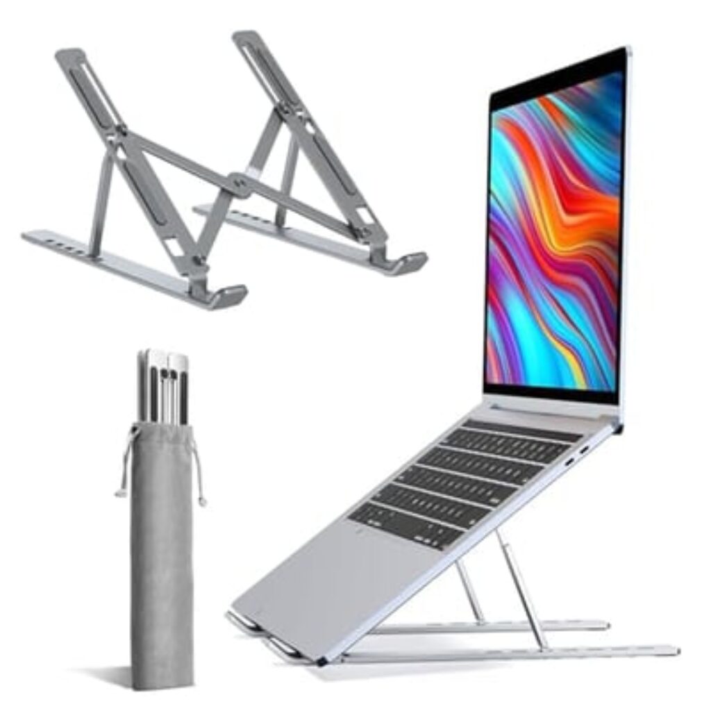 Roe Tenpo Adjustable Laptop Stand for Desk, 6-Angle Laptop Riser Portable Laptop Holder, Air-Ventilated Cooling Notebook Stand for Compatible with MacBook Air, Pro, Dell 10-15.6” (Silver)