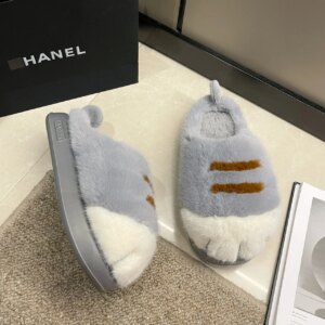 Unisex Couples Women's Fur Slippers Home Cat Paw Shoes Fur Slides House Indoor Flip flops Ladies Animal Paw Shoes