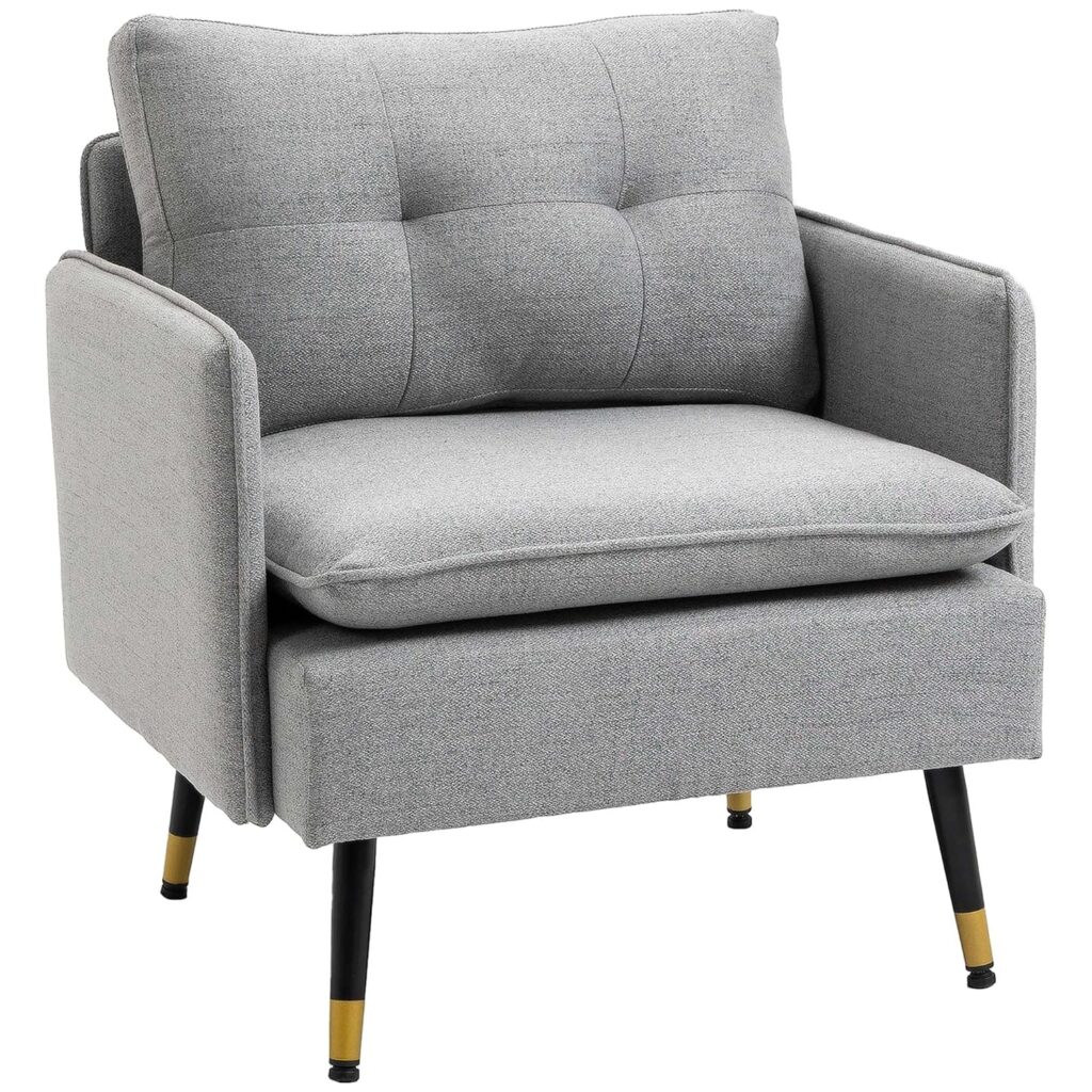 HOMCOM Modern One Seater Sofa, Button Tufted Armchair with Cushions and Steel Legs, Accent Chair for Living Room, Guest Room, Grey