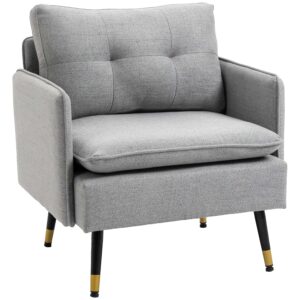 HOMCOM Modern One Seater Sofa, Button Tufted Armchair with Cushions and Steel Legs, Accent Chair for Living Room, Guest Room, Grey