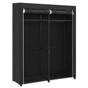 SONGMICS Wardrobe, Clothes Storage for Bedroom with 2 Rails, Fabric Portable Wardrobe, Collapsible, Rack, for Closet, 43 x 140 x 174 cm, Black RYG02BK, VA-RYG02BK